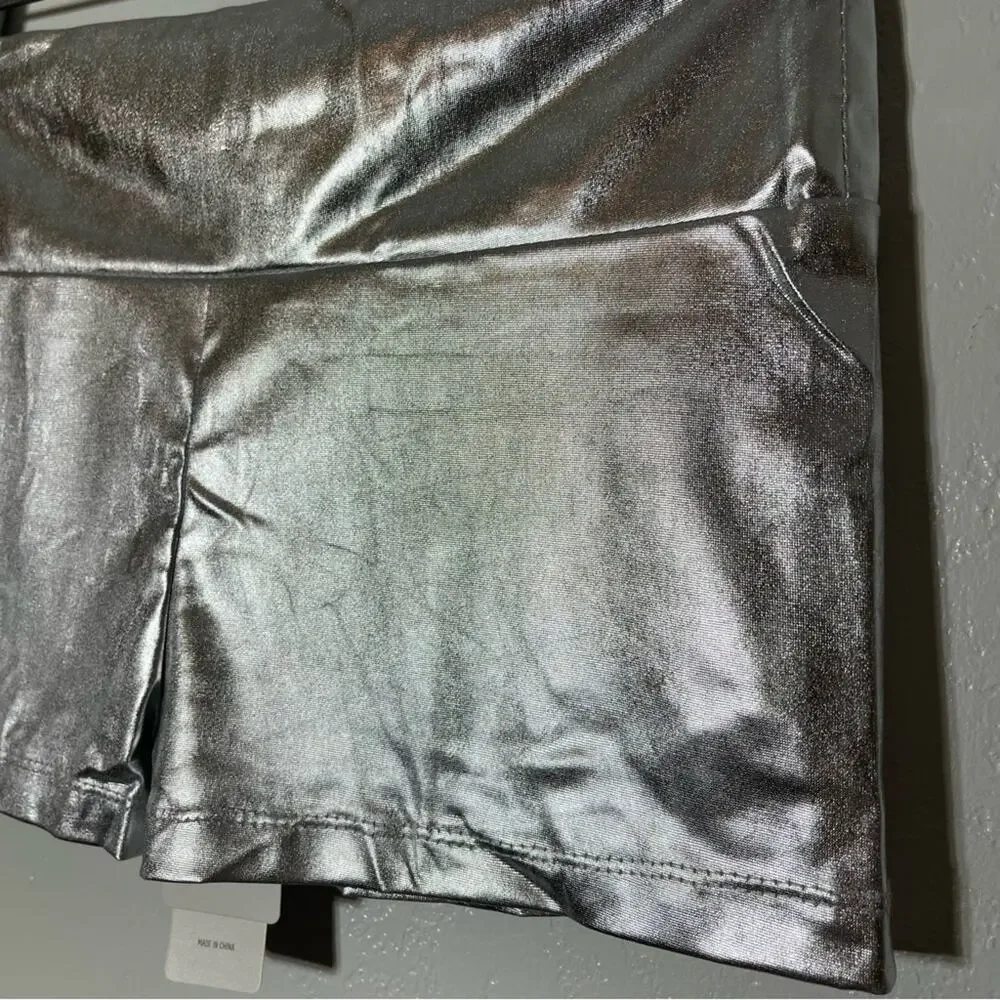 NWT iEFiEL Silver Booty Shorts. Girls Size 14